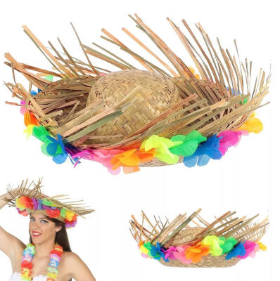 Natural Renkli Püsküllü Örme Hasır Hawaii Şapka - 2