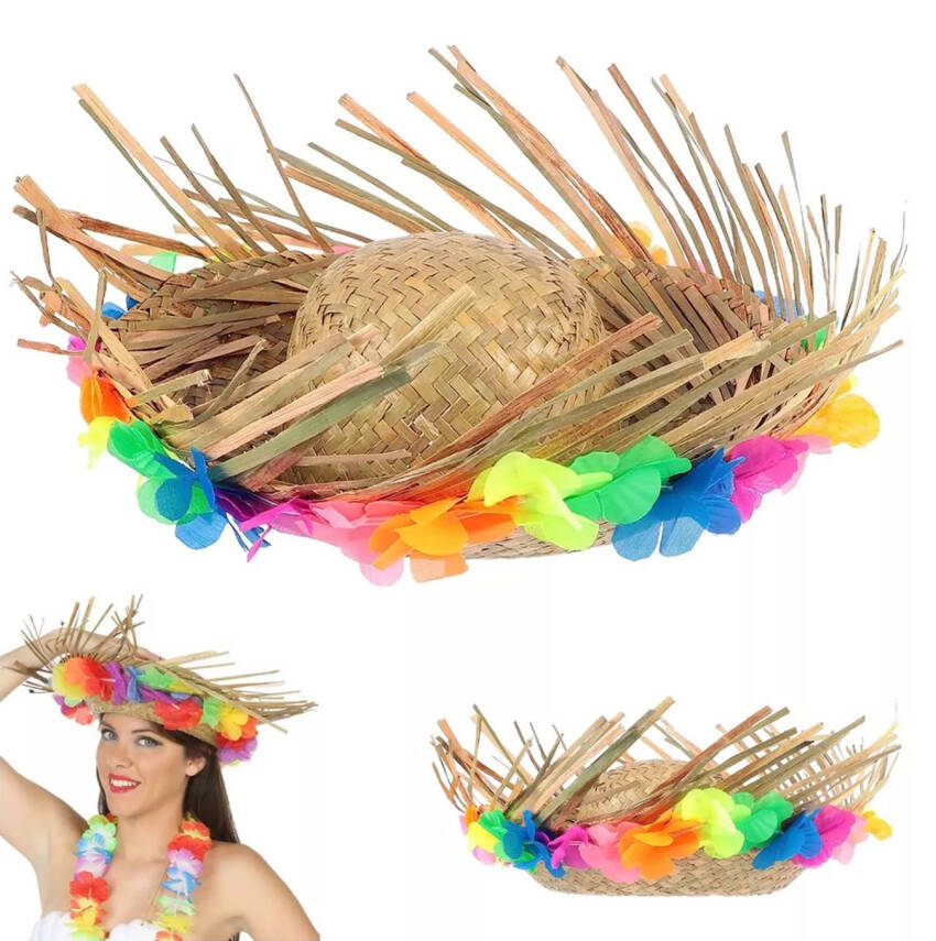 Natural Renkli Püsküllü Örme Hasır Hawaii Şapka - 2