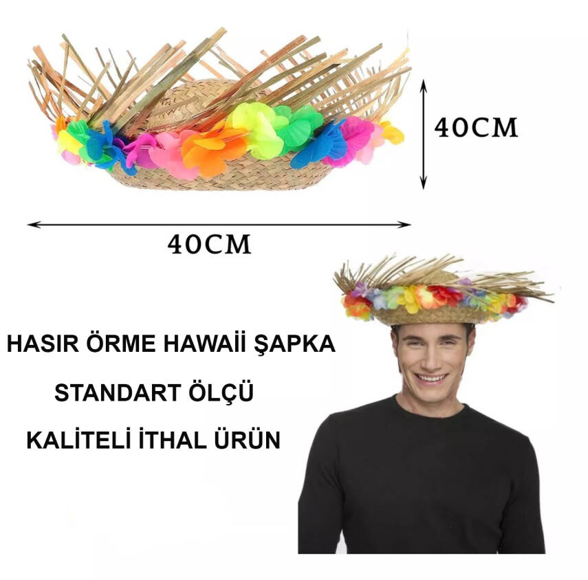 Natural Renkli Püsküllü Örme Hasır Hawaii Şapka - 4