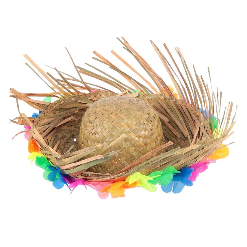 Natural Renkli Püsküllü Örme Hasır Hawaii Şapka - 5