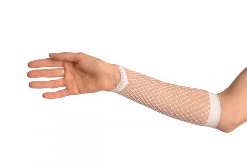 Örgü Beyaz Parmak Arası File Eldiven 26 cm - 2