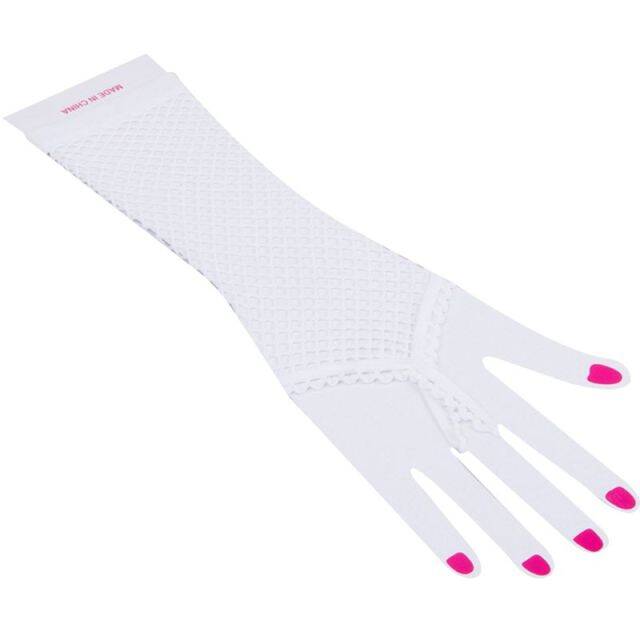 Örgü Beyaz Parmak Arası File Eldiven 26 cm - 5