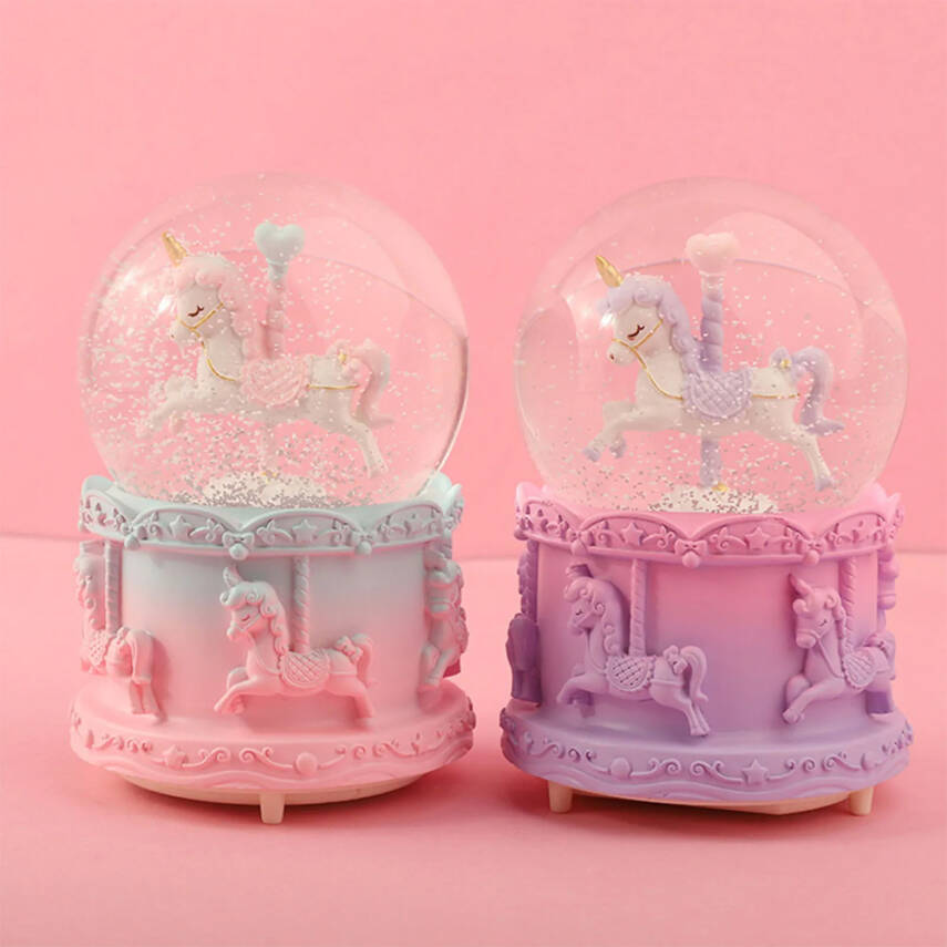 Orta Boy Müzikli Unicorn Kar Küresi - 1