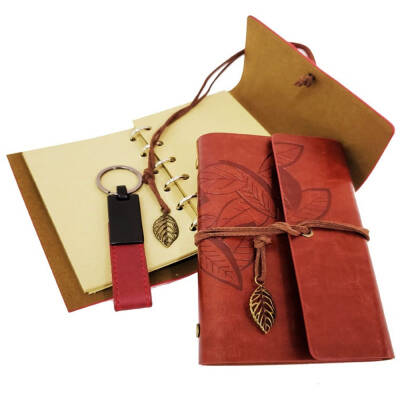 Özel Ahşap Kutulu Kiremit Rengi Deri Defter ve Anahtarlık Set - 2
