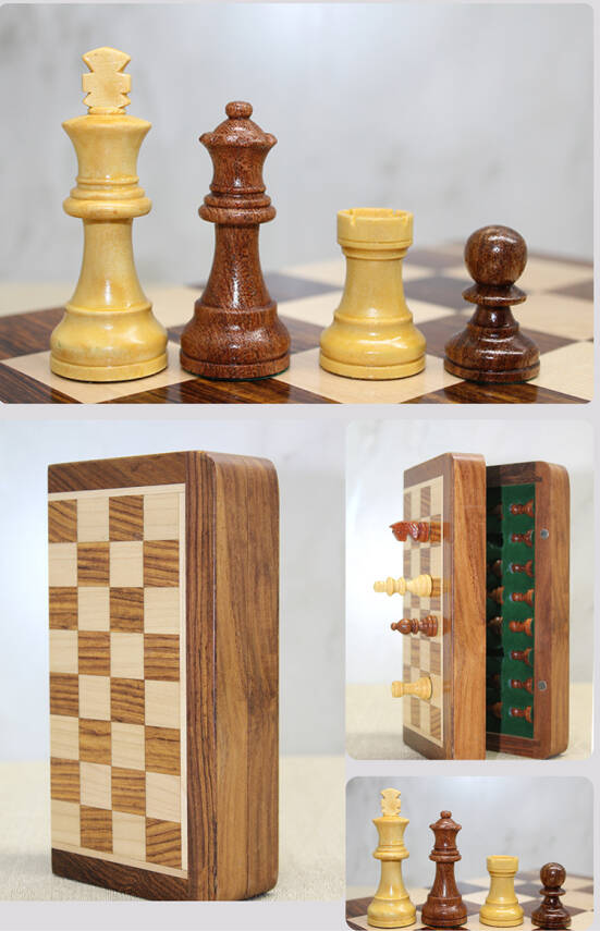 Özel Vernikli Mıknatıs Taşlı Ahşap Katlanabilir Kutulu Satranç Oyunu 12.5 Cm - 1