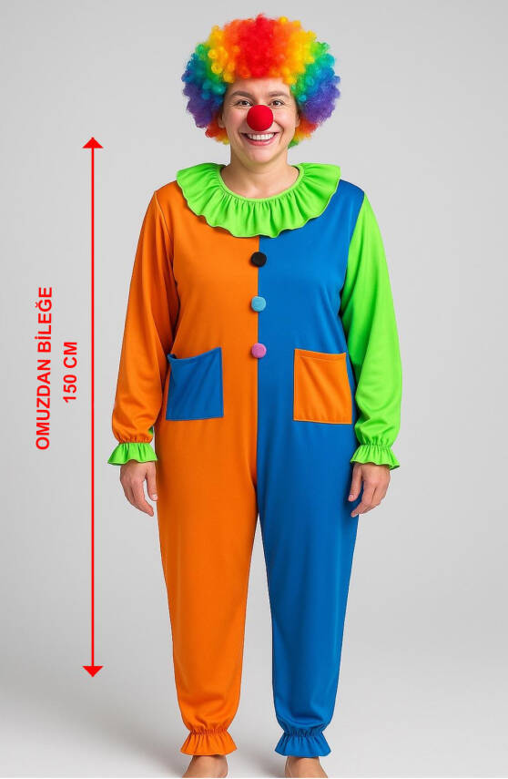 Palyaço Kostüm Seti 150 cm (Peruk + Burun + Kostüm) - 1