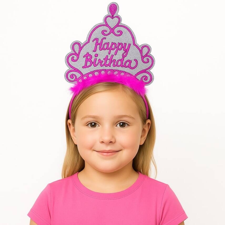 Pembe Happy Birthday Doğum Günü Prenses Tacı - 1