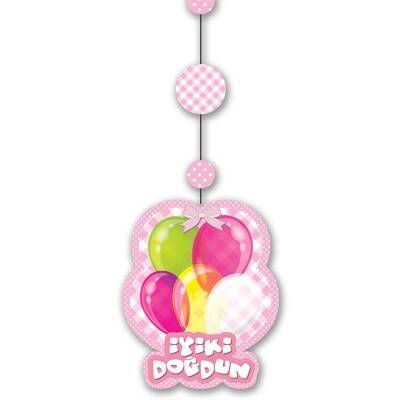 Pembe İyiki Doğdun Asmalı Süs Set 3'lü - 1