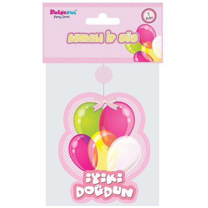 Pembe İyiki Doğdun Asmalı Süs Set 3'lü - 3