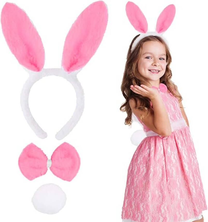 Pembe Tavşan Kostüm Seti – Taç, Papyon, Ponpon (12’li Paket) - 2