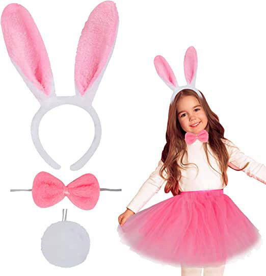 Pembe Tavşan Tacı Etek Papyon Kuyruk Kostüm Seti Çocuk Boy - 1