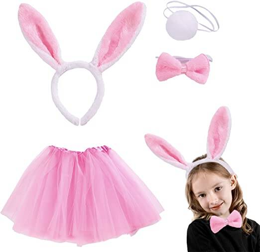 Pembe Tavşan Tacı Etek Papyon Kuyruk Kostüm Seti Çocuk Boy - 3
