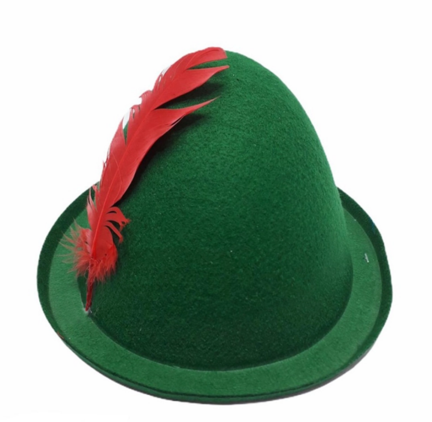 Peter Pan Şapkası Yeşil Renk Kırmızı Tüylü - 3