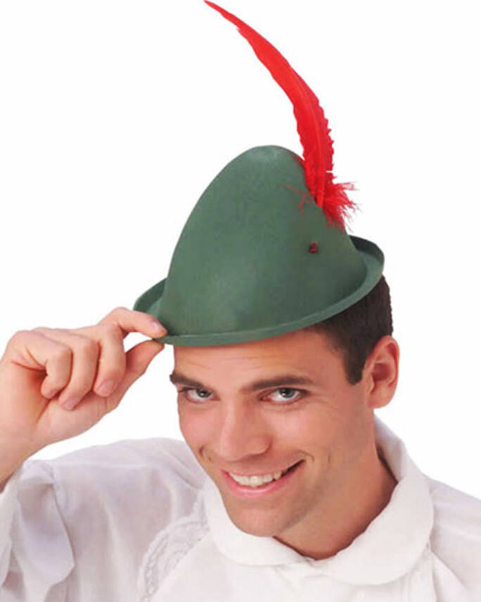 Peter Pan Şapkası Yeşil Renk Kırmızı Tüylü - 4