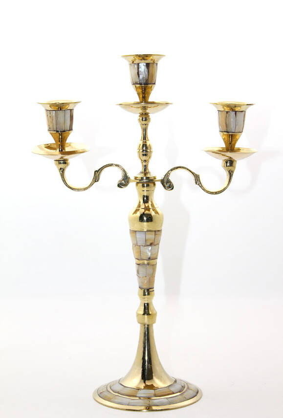 Pirinç Sedefli 3'lü Şamdan Model 1 - 1