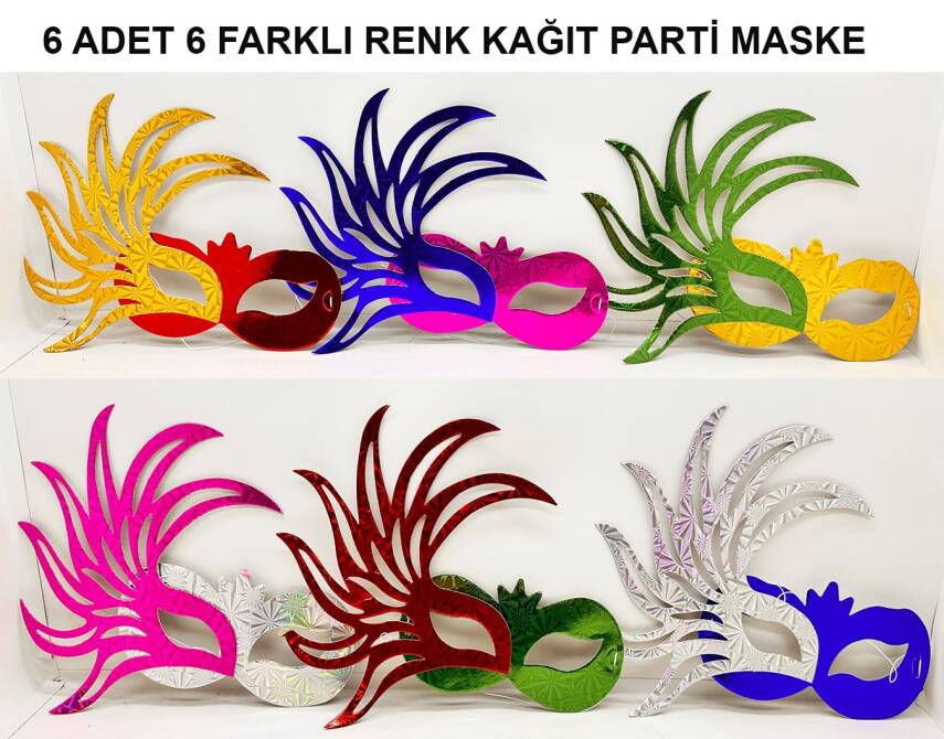 Rengarenk Kağıt Parti Balo Maskesi 6 Adet - 1