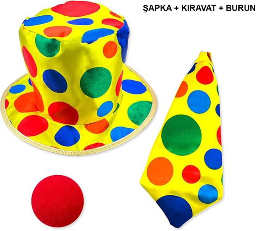 Renkli Palyaço Kostüm Seti – 3 Parça Aksesuar - 1