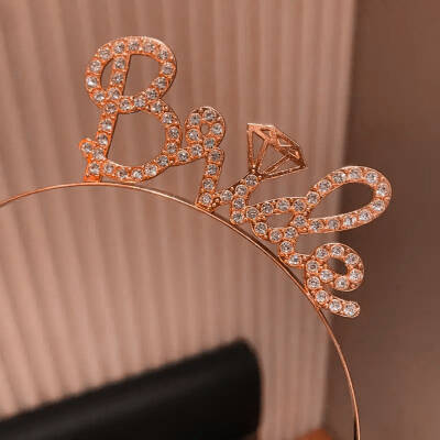 Rose Gold Renkli Taşlı “Bride” Gelin Tacı - 2