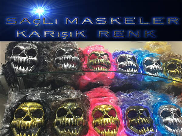 Saçlı Kuru Kafa İskelet Maske 1 Adet - 1