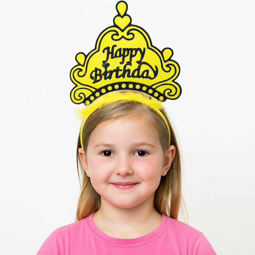 Sarı Happy Birthday Doğum Günü Prenses Tacı - 1