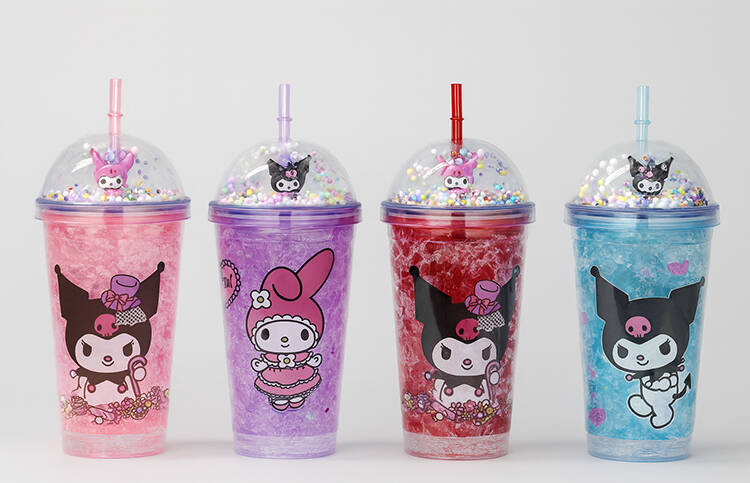 Sevimli Kuromi Pipetli Işıklı Boncuklu Suluk Bardak 400 ml - 1