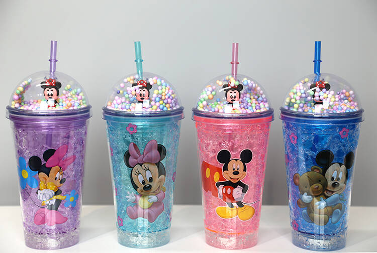Sevimli Mickey Mouse Pipetli Işıklı Boncuklu Suluk Bardak 400 ml - 1