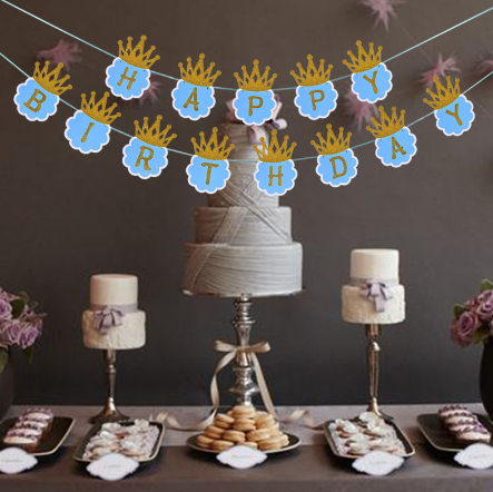 Simli Happy Birthday Flama Dekor 3 Metre Mavi Renk - 2