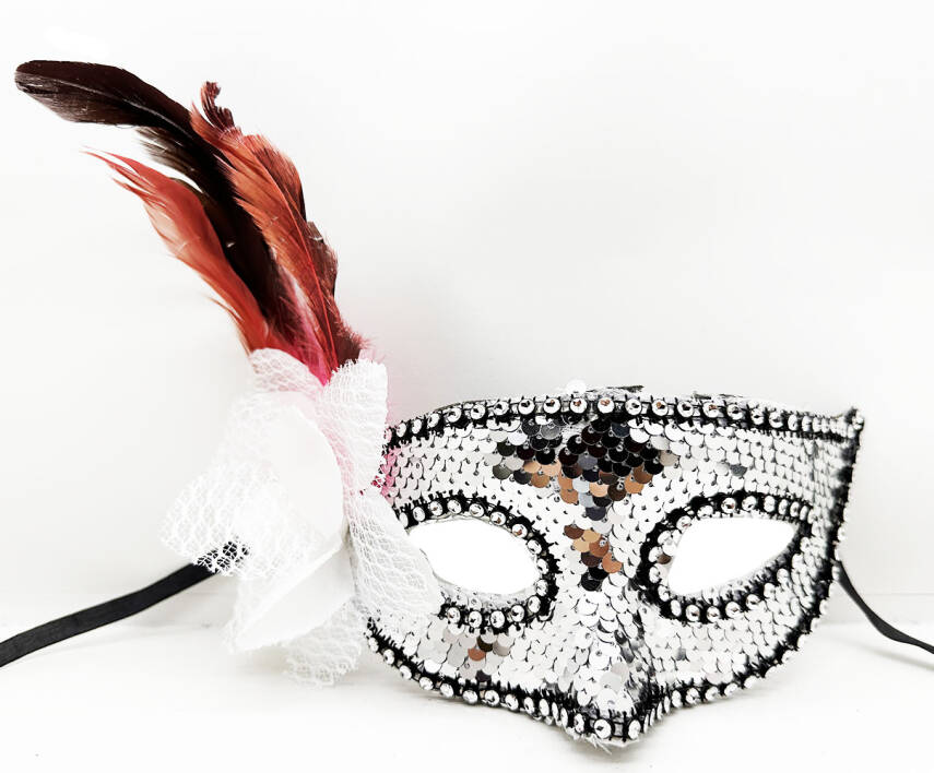 Siyah Kadife Rengarenk Pullu Maske - 1