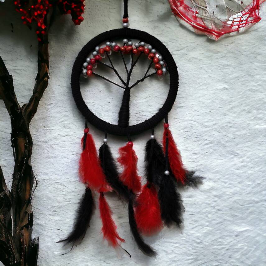 Siyah Kırmızı Hayat Ağacı Dream Catcher - 1