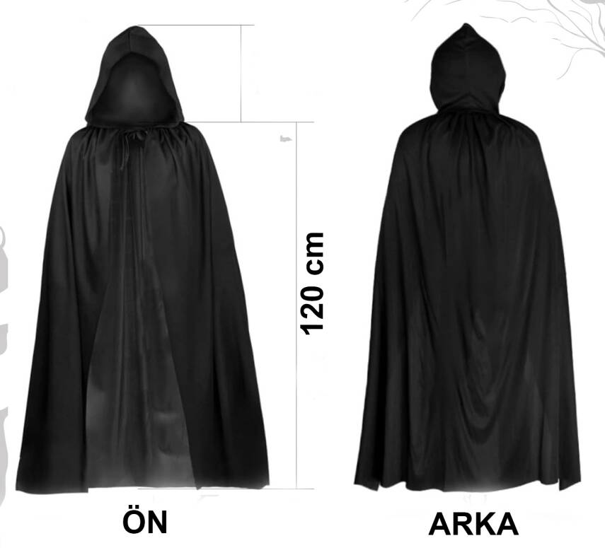 Siyah Uzun Pelerin 120 cm Kapüşonlu - 1