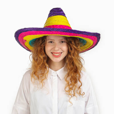 Sombrero Meksika Şapkası Renkli Örme Hasır Çocuk Boy - 1