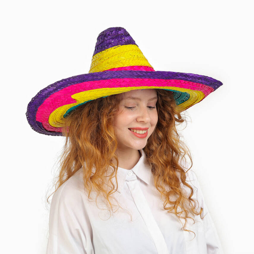 Sombrero Meksika Şapkası Renkli Örme Hasır Çocuk Boy - 3