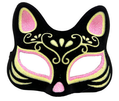 Süet Pembe Sarı Kedi Maskesi - 1