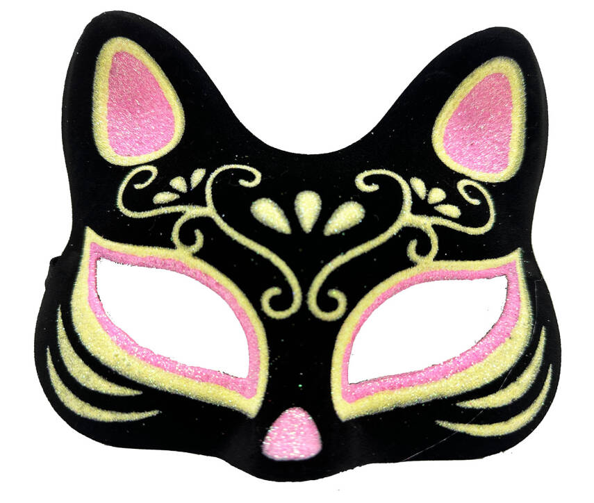 Süet Pembe Sarı Kedi Maskesi - 1