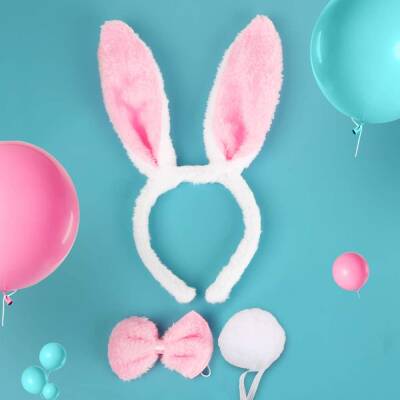 Tavşan Kostüm Seti Taç Papyon Kuyruk Pembe Renk - 2