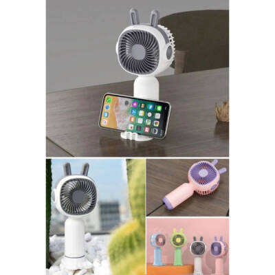Telefon Tutuculu Şarjlı Mini El Fanı - 2