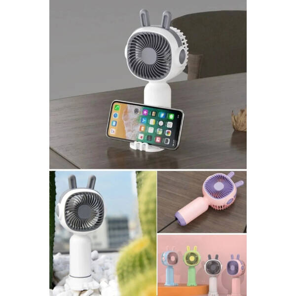 Telefon Tutuculu Şarjlı Mini El Fanı - 2