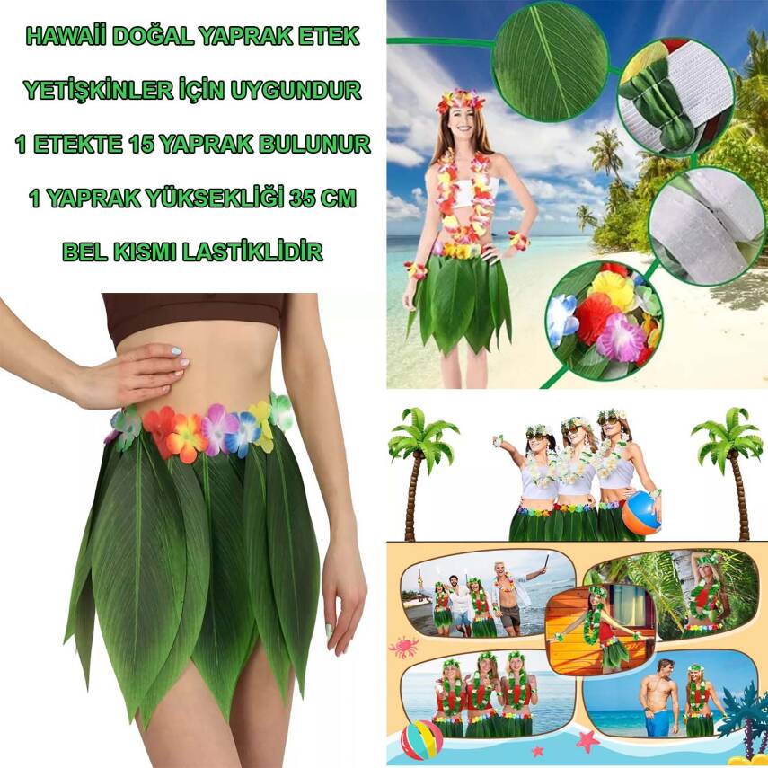 Tropikal Esintili Hawaii Yapraklı Parti Eteği Yetişkin Boy - 1