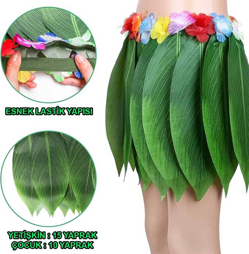 Tropikal Esintili Hawaii Yapraklı Parti Eteği Yetişkin Boy - 2