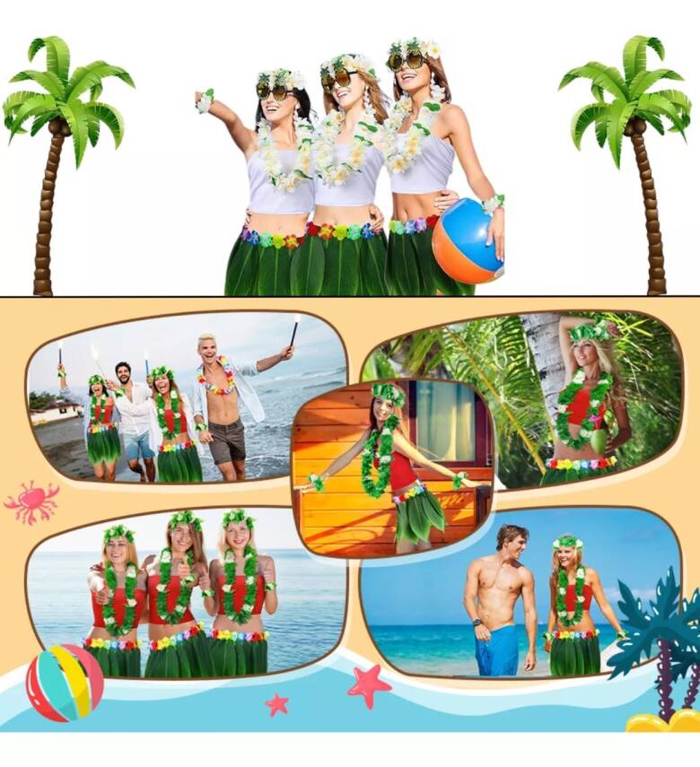 Tropikal Esintili Hawaii Yapraklı Parti Eteği Yetişkin Boy - 3