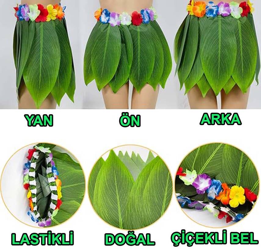 Tropikal Esintili Hawaii Yapraklı Parti Eteği Yetişkin Boy - 4