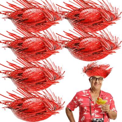 Tropikal Parti Kırmızı Hasır Hawaii Şapkası - 2