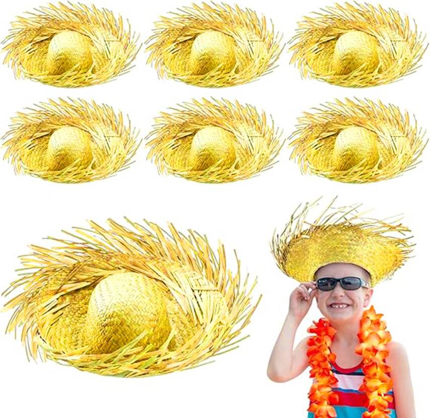 Tropikal Parti Sarı Hasır Hawaii Şapkası - 2