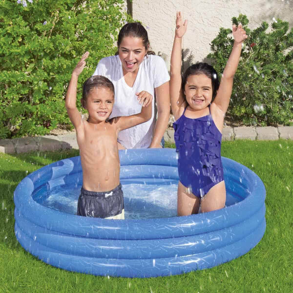 Üç Halka Yuvarlak Şişme Mavi Çocuk Havuzu Büyük Boy - 1