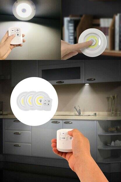 Uzaktan Kumandalı Yapışkanlı 3'lü Led Spot Lamba - 1