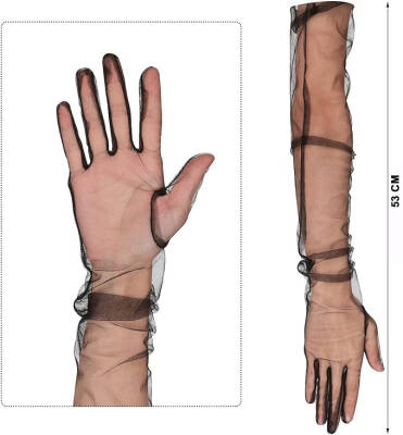 Uzun Boy Likralı Siyah Yetişkin Mega Tül Eldiven - 3