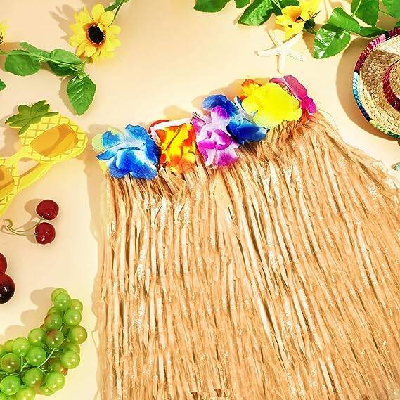 Yetişkin ve Çocuk Uyumlu Saman Renk Hawaii Etek 12 Adet - 2